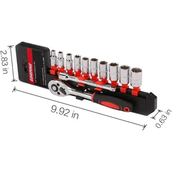 12pcs 1/4 Inch Ratchet Socket Wrench Set, Drive Socket Set with 10 Sockets - Picture 2 of 6
